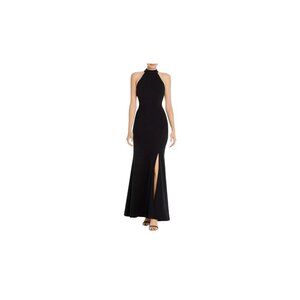 AQUA FORMAL Womens Black Stretch Zippered Halter Full-Length‎ Formal Dress SZ 8